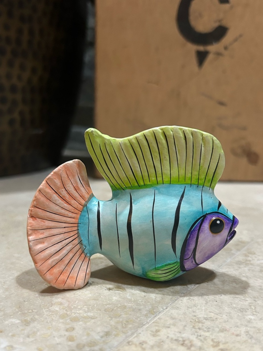 Vintage hand-painted Mexican folk art ceramic fish Signed By J Luis Perez